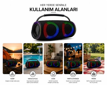 CHARGE7 4000 mAh Güçlü Batarya Bluetooth 5.2 Hızlı Bağlantı RGB Işıklı Bluetooth Hoparlör