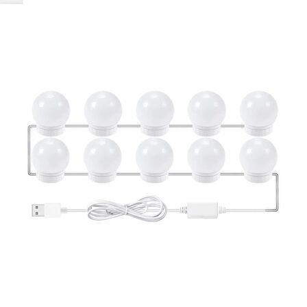 Profesyonel Makyaj Işığı – 10 LED Ampul, USB 