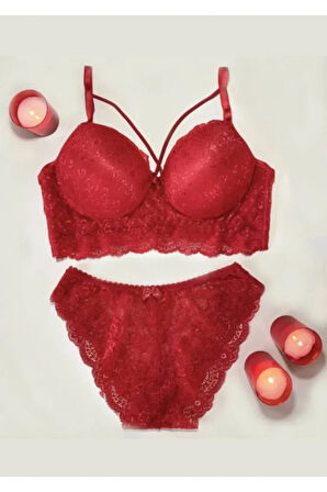 Dantelli Silikonlu Dolgulu Sütyen Takımı - 3500