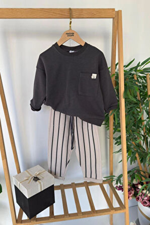 ERKEK ÇOCUK PAMUKLU ÇİZGİLİ DESENLİ 2'Lİ EŞOFMAN TAKIMI ALT ÜST TAKIM