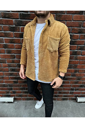 Unisex,  Düğmeli, Gömlek Yakalı Polarlı Peluş Ceket