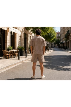 Erkek Yıkamalı Desenli Şortlu Takım – Oversize Tişört ve Lastikli Şort