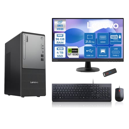 Lenovo Thinkcentre Neo 50T Gen5 Intel Core I5 14400 96GB Ddr5 4tb SSD 21.5 Inç Monitör Freedos Nvidia GT1030 4gb Masaüstü Bilgisayar 10302112UAS1CF00F30 + Zetta Flash Bellek