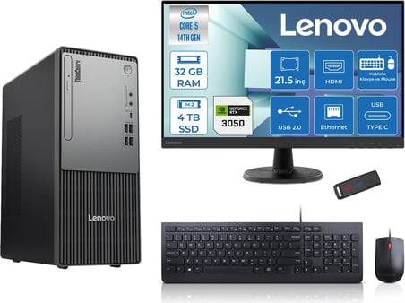 Lenovo Thinkcentre Neo 50T Gen5 Intel Core I5 14400 32GB Ddr5 4tb SSD 21.5 Inç Monitör Freedos Nvidia RTX3050 6gb Masaüstü Bilgisayar 30502112UAS1CF00F15 + Zetta Flash Bellek