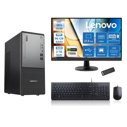 Lenovo Thinkcentre Neo 50T Gen5 Intel Core I5 14400 96GB Ddr5 2tb SSD 21.5 Inç Monitör Freedos Quadro T1000 4gb Masaüstü Bilgisayar 10002112UAS1CF00F29 + Zetta Flash Bellek