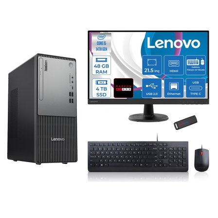 Lenovo Thinkcentre Neo 50T Gen5 Intel Core I5 14400 48GB Ddr5 4tb SSD 21.5 Inç Monitör Freedos Radeon RX550 4gb Masaüstü Bilgisayar 5502112UAS1CF00F20 + Zetta Flash Bellek