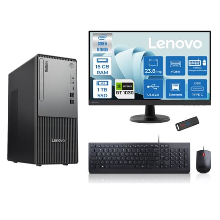 Lenovo Thinkcentre Neo 50T Gen5 Intel Core I5 14400 16GB Ddr5 1tb SSD 23.8 Inç Monitör Freedos Nvidia GT1030 4gb Masaüstü Bilgisayar 10302412UAS1CF00F03 + Zetta Flash Bellek
