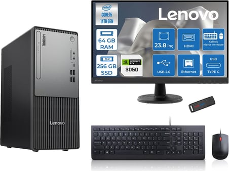 Lenovo Thinkcentre Neo 50T Gen5 Intel Core I5 14400 64GB Ddr5 256GB SSD 23.8 Inç Monitör Freedos Nvidia RTX3050 6gb Masaüstü Bilgisayar 30502412UAS1CF00F21 + Zetta Flash Bellek