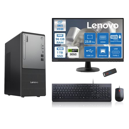 Lenovo Thinkcentre Neo 50T Gen5 Intel Core I5 14400 96GB Ddr5 1tb SSD 23.8 Inç Monitör Freedos Nvidia RTX3050 6gb Masaüstü Bilgisayar 30502412UAS1CF00F28 + Zetta Flash Bellek