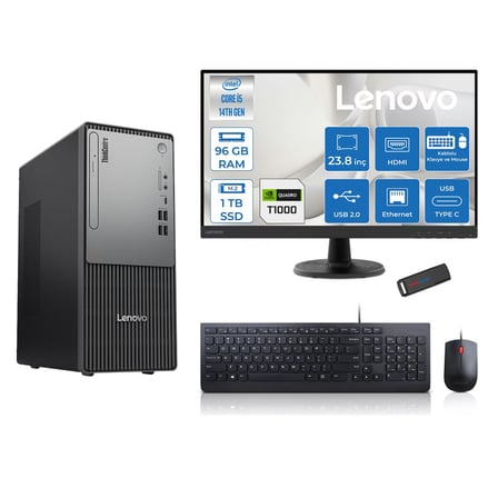 Lenovo Thinkcentre Neo 50T Gen5 Intel Core I5 14400 96GB Ddr5 1tb SSD 23.8 Inç Monitör Freedos Quadro T1000 4gb Masaüstü Bilgisayar 10002412UAS1CF00F28 + Zetta Flash Bellek