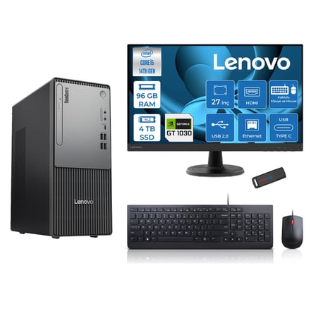Lenovo Thinkcentre Neo 50T Gen5 Intel Core I5 14400 96GB Ddr5 4tb SSD 27 Inç Monitör Freedos Nvidia GT1030 4gb Masaüstü Bilgisayar 10302712UAS1CF00F30 + Zetta Flash Bellek