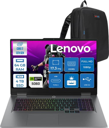 Lenovo Loq 17IRX10 Intel Core I7 13700HX 64GB Ddr5 4tb SSD RTX5060 8gb 115W Freedos 17.3 Inç Fhd (1920X1080) IPS 300NITS 165HZ 100% Srgb Taşınabilir Bilgisayar W83JH009UTRF34 + Zetta Çanta