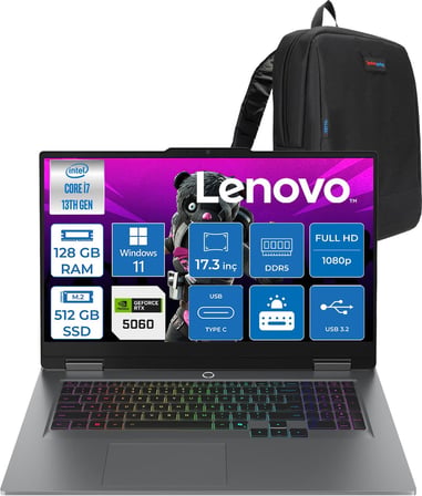 Lenovo Loq 17IRX10 Intel Core I7 13700HX 128GB Ddr5 512GB SSD RTX5060 8gb 115W Windows 11 Pro 17.3 Inç Fhd (1920X1080) IPS 300NITS 165HZ 100% Srgb Taşınabilir Bilgisayar W83JH009UTRP49 + Zetta Çanta