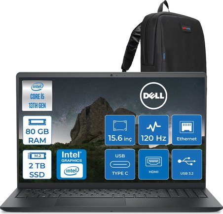 Dell Pro 15 Essential Intel Core I5 1334U 4.6ghz 80GB Ddr5 2tb SSD Freedos 15.6" FHD(1920X1080) 120HZ Wva IPS Taşınabilir Bilgisayar PV152501334UF34 + Zetta Çanta