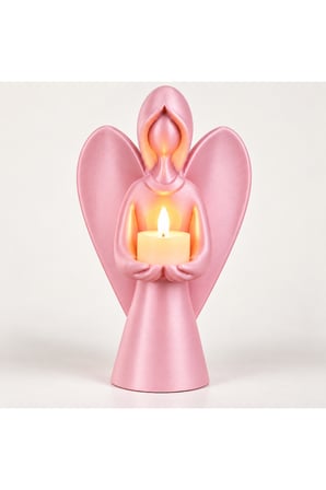 Melek Mumluk Dekoratif Siyah Melek Biblo Mumluk Pilli LED Mum Hediyeli 22,5x15 cm - Pembe