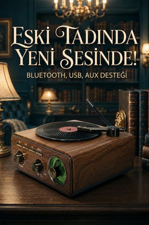 Nostaljik Pikaplı Bluetooth Radyo ve Hoparlör – USB, AUX Destekli Retro Ahşap Tasarım