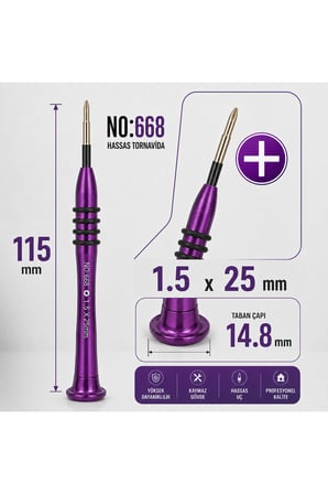 Manyetik Tornavida 1.5x25 mm Cep Telefonu ve Elektronik Tamir Aleti - Mor NO:668