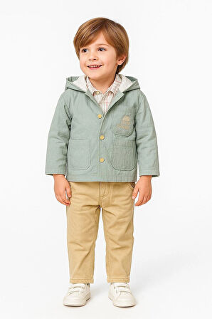 ERKEK ÇOCUK YAĞMURLUKLU 3'LÜ TAKIM YAĞMURLUK - GÖMLEK - PANTOLON 3'LÜ TAKIM