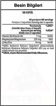 Hardline Vitamin ZMA 180 Kapsül 60 Servis Çinko Magnezyum B6