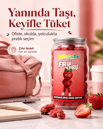 Delightty Fru Kuru Dondurularak Kurutulmuş Çilek 10 g – Çıtır Meyve Atıştırmalığı
