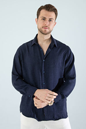  Mevsimlik Keten Dokulu Uzun Kollu Oversize Erkek Gömlek(ÜRÜN GENİŞ KALIPDIR)