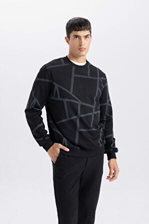 DeFacto Modern Fit Bisiklet Yaka Desenli Sweatshirt A7824AX24AUBK81