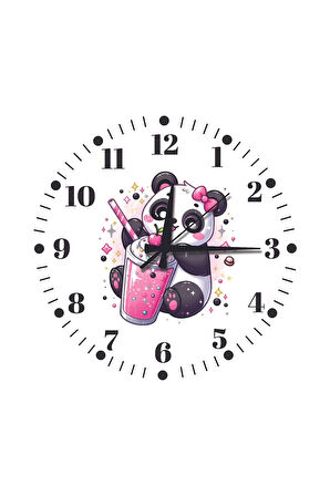 Kız Çocuk Odası İçin Pembe Panda Tasarımlı Sessiz Duvar Saati