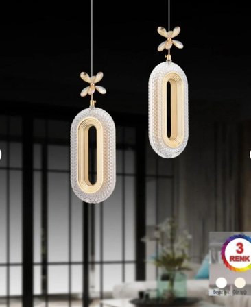 2 Lİ DEFNE ROSE GOLD 3 RENK MODLU KRİSTAL TAŞLI LEDLİ SARKIT AVİZE