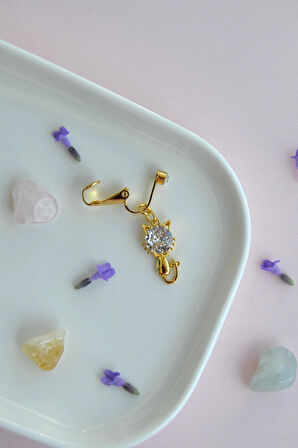 Kedi Figürlü Deliksiz Göbek Piercingi