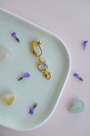 Kedi Figürlü Deliksiz Göbek Piercingi