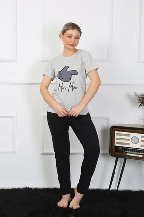 Moda Çizgi Kadın Pamuk Penye Sevgili Kombini Pijama Takımı Gri 50126 Tek Takım Fiyatıdır