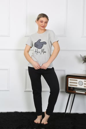 Moda Çizgi Kadın Pamuk Penye Sevgili Kombini Pijama Takımı Gri 50126 Tek Takım Fiyatıdır