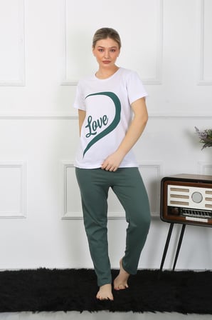 Moda Çizgi Kadın Pamuk Penye Sevgili Kombini Pijama Takımı Beyaz 50127 Tek Takım Fiyatıdır Beyaz Kadın