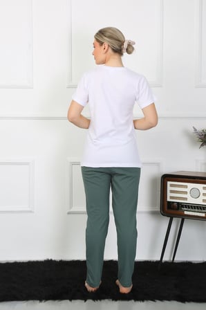 Moda Çizgi Kadın Pamuk Penye Sevgili Kombini Pijama Takımı Beyaz 50127 Tek Takım Fiyatıdır Beyaz Kadın