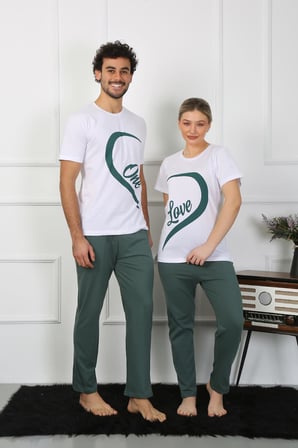 Moda Çizgi Kadın Pamuk Penye Sevgili Kombini Pijama Takımı Beyaz 50127 Tek Takım Fiyatıdır Beyaz Kadın