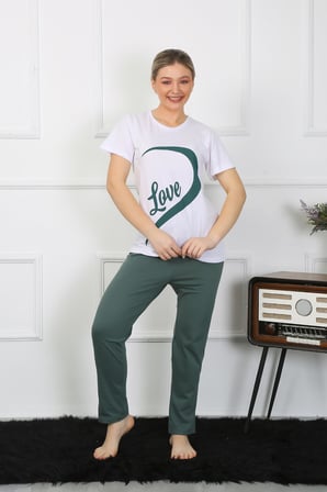 Moda Çizgi Kadın Pamuk Penye Sevgili Kombini Pijama Takımı Beyaz 50127 Tek Takım Fiyatıdır Beyaz Kadın