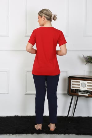 Moda Çizgi Kadın Pamuk Penye Sevgili Kombini Pijama Takımı Kırmızı 50128 Tek Takım Fiyatıdır Kırmızı Kadın