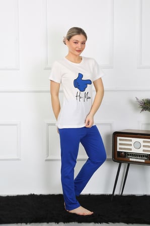Moda Çizgi Kadın Pamuk Penye Sevgili Kombini Pijama Takımı Beyaz 50129 Tek Takım Fiyatıdır Beyaz Kadın