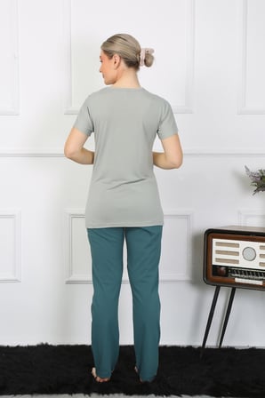 Moda Çizgi Kadın Kısa Kol Penye Pijama Takımı 4210 SU YEŞİLİ