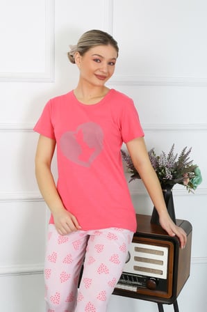 Moda Çizgi Kadın Kısa Kol Penye Pijama Takımı 4211 FUŞYA