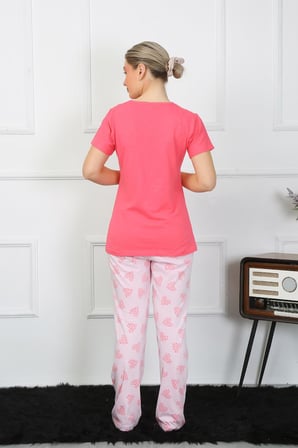Moda Çizgi Kadın Kısa Kol Penye Pijama Takımı 4211 FUŞYA
