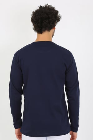 Moda Çizgi Erkek Sıfır Yaka Uzun Kol Lacivert Fanila 6590