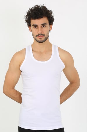moda çizgi Erkek Beyaz Ribana Atlet 6502