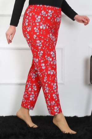 Moda Çizgi Kadın Büyük Beden Tek Alt Pijama 27503 KIRMIZI