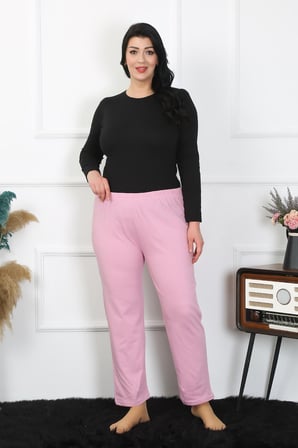 Moda Çizgi Kadın Büyük Beden Pembe Tek Alt Pijama 27505