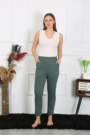 Moda Çizgi Pamuklu Haki Tek Alt Pijama 27523