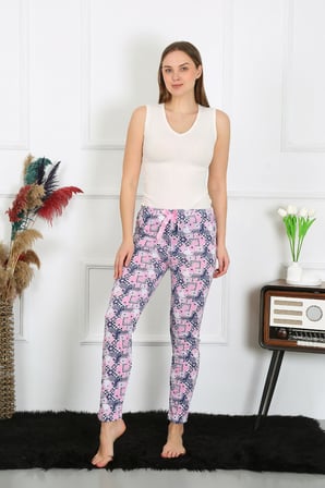Moda Çizgi Kadın Pamuklu Tek Alt Pijama 27519 PEMBE