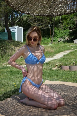 Moda Çizgi Kadın Yandan Bağlamalı Yarım Destekli Fiyonklu Alt Üst Bikini Takım Buz Mavisi 35014