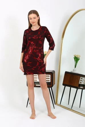 Moda Çizgi Kadın Micro Kumaş Mini Parlak Elbise 7421 Kırmızı
