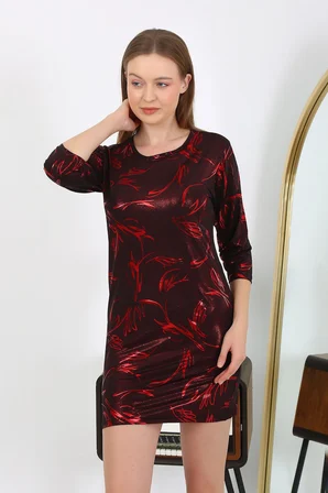 Moda Çizgi Kadın Micro Kumaş Mini Parlak Elbise 7421 Kırmızı